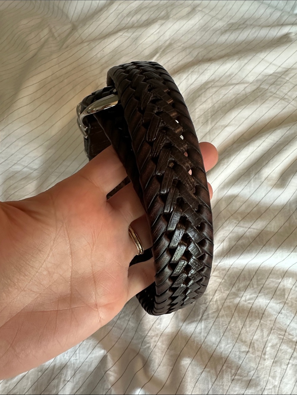 Perry Ellis - Braided Leather Men’s Belt - Dark Brown - Picture 3 of 3